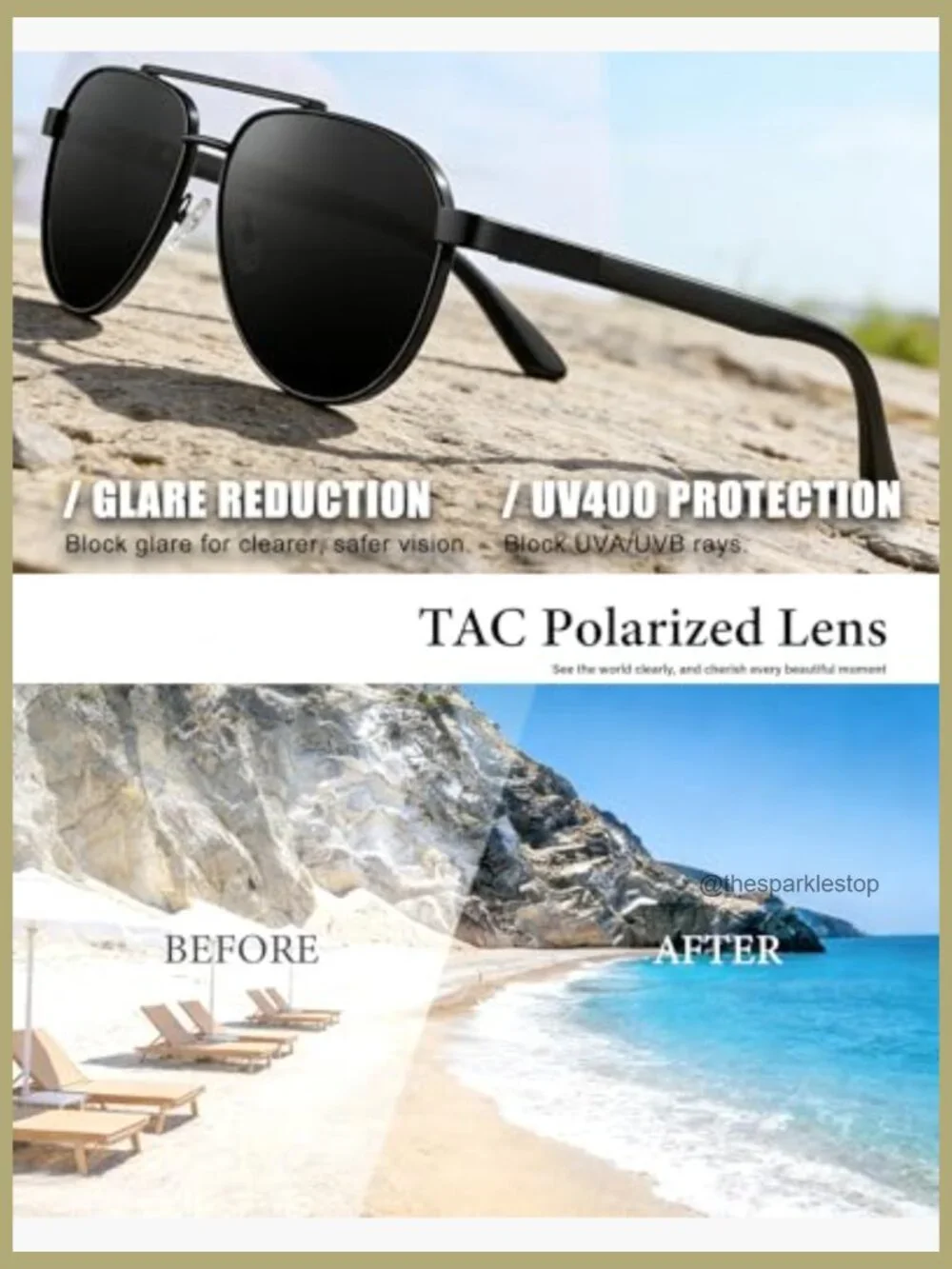 Polarized Aviator Sunglasses with Double Bridge UV Protection